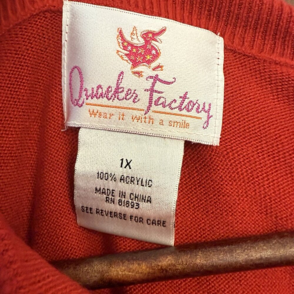 Quacker Factory 1/4 Side Zip Rhinestone Pullover Sweater Womens 1X Red Cozy Soft - Picture 3 of 12
